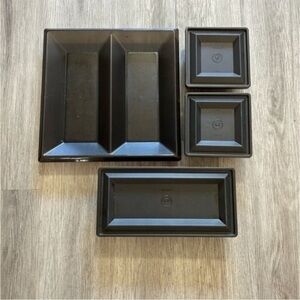 TUPPERWARE vintage retro 1970’s smoky grey party serving tray inserts with lids.